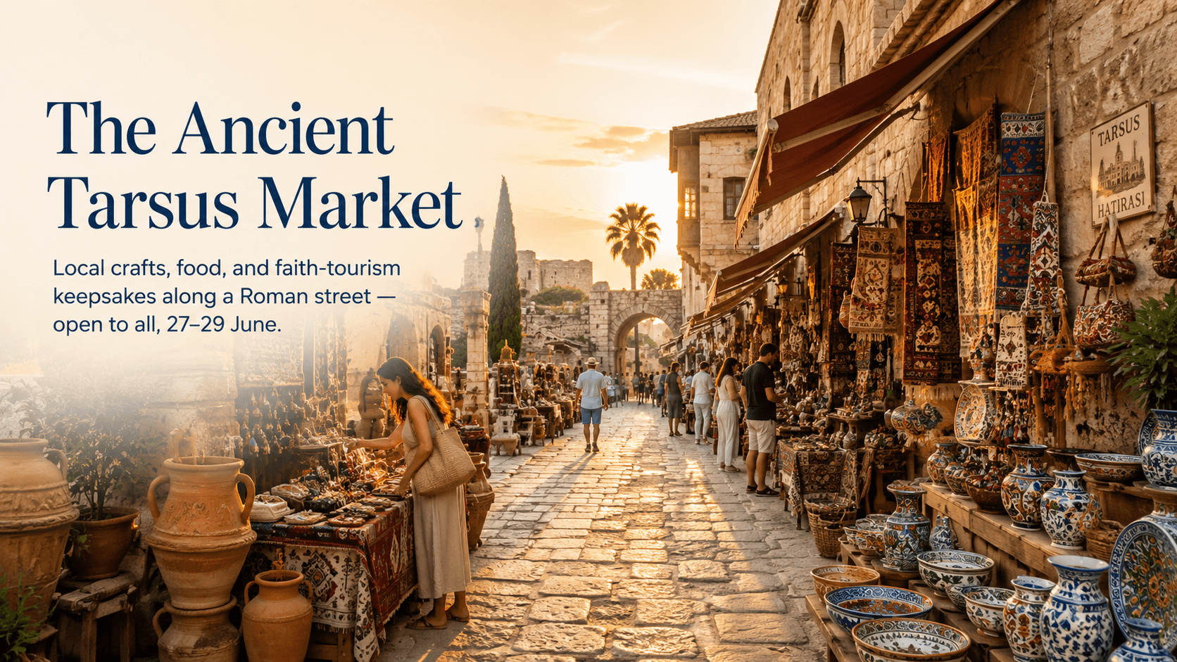 The Ancient Tarsus Market — local crafts, food, and faith-tourism keepsakes along a Roman street, open to all, 27–29 June.