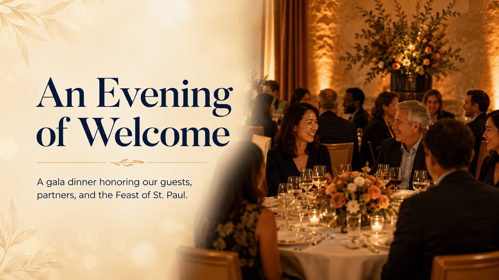 An Evening of Welcome — a gala dinner honoring guests, partners, and the Feast of St. Paul.